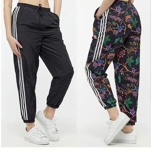 Adidas Originals Floral Print Track Pants Women's Black White 3 Stripes Joggers
